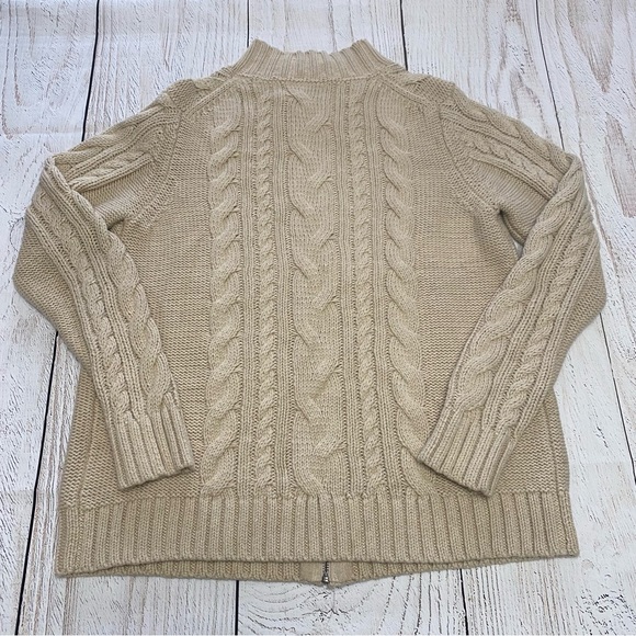 L.L. Bean Women's Beige Cable Knit Zip-Up Sweater - Picture 5 of 9